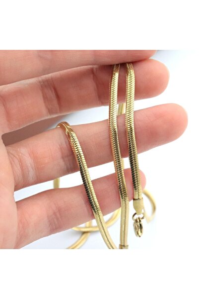 PİGADO Paslanmaz Çelik Yılan Derisi Model Kolye Ezme Zincir 45cm
