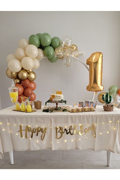 MERİ PARTİ 1 Yaş Doğum Günü Full Balon Set 80 Adet Balon Ve Zinciri Küf Ten Ş...