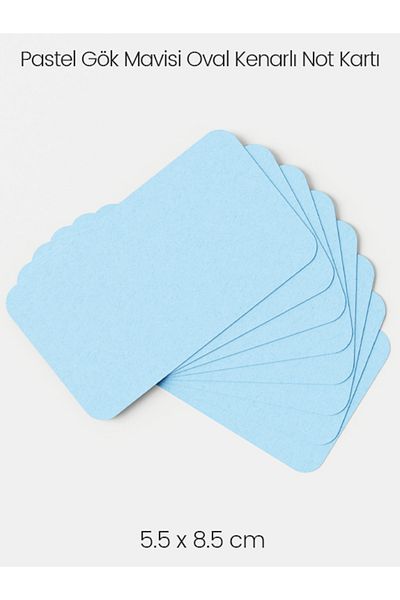 DERELİ MATBAA Note Card Word Tag Boxed Pastel Blue 100 Pieces Custom Oval Cut