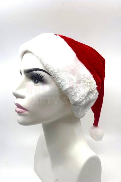 Huzur Party Store Ултра луксозна плюшена коледна шапка на Дядо Коледа с помпон, за новогодишно парти, в червено и бяло