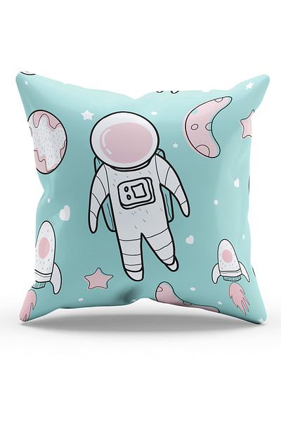 Moud's Double Sided Printed Astronaut Cat Patterned 2-Piece Combination Suede Throw Pillow Cover