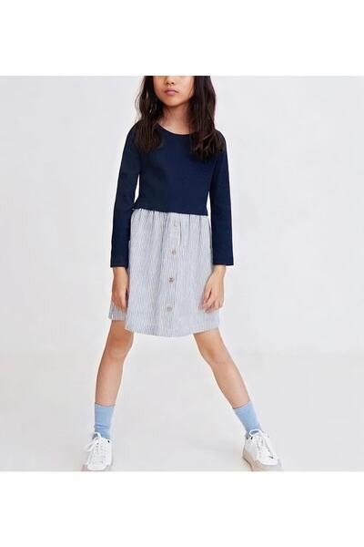 Pink Hippo Kids Hanorac cu detaliu contrast pentru fete Rochie cămașă cu dungi