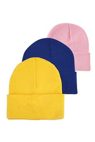 AİLEMM TEKSTİL Set de 3 berete pliabile unisex de iarnă galben-albastru-roz