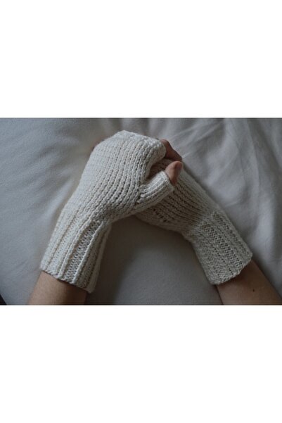 YOS TREND Kadın Beyaz Yarım Eldiven Parmaksız Yarım Eldiven