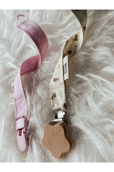 GOER STORE Vintage Cream Flower Detailed 100% Cotton Baby Girl Pacifier Strap Set