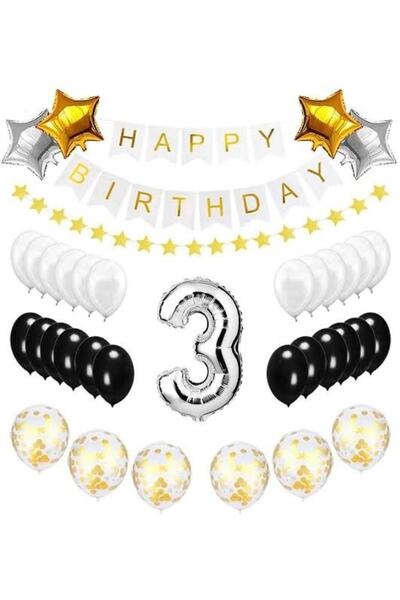 MFM Set de baloane din folie de argint pentru petrecerea de 3 ani