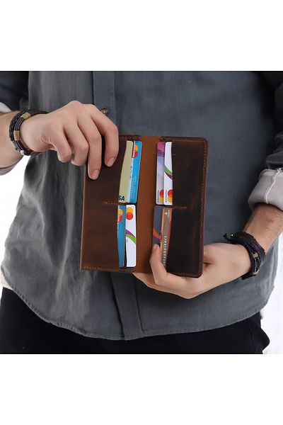 REON CRAFT Long Leather Men's Wallet Mobile Phone Capacity Long Wallet For Men