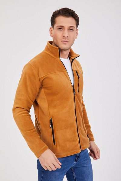 GELE BHS Men's Fleece Camel Full Zip 3 Pocket Outdoor Jacket Tacticale