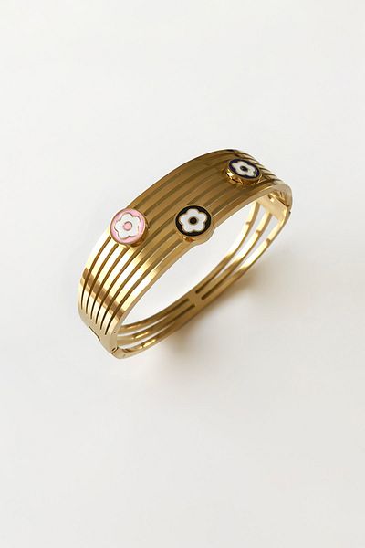 SilverStone Colorful Floral Motif Steel Handcuff Modern Bracelet