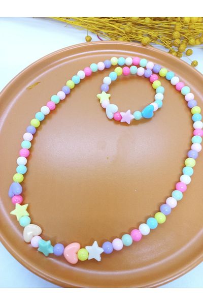 İPAR AKSESUAR Girl's Star and Heart Necklace and Bracelet
