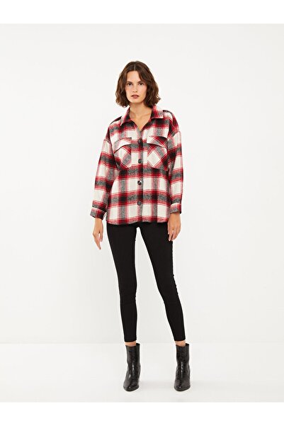 LC Waikiki Plaid Long Sleeve Flannel Oversize Women's Shirt Jacket