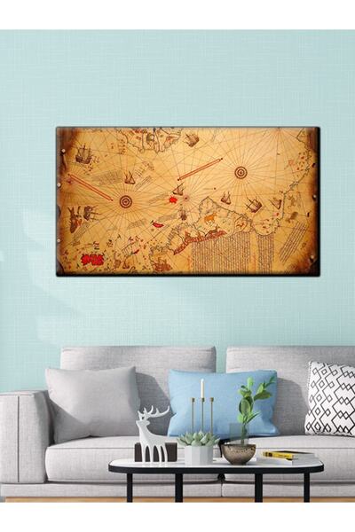 yıldızreklam Özel Renklendirilmiş Osmanlı Kaptan-ı Derya Piri Reis Dünya Haritası Kanvas Tablo