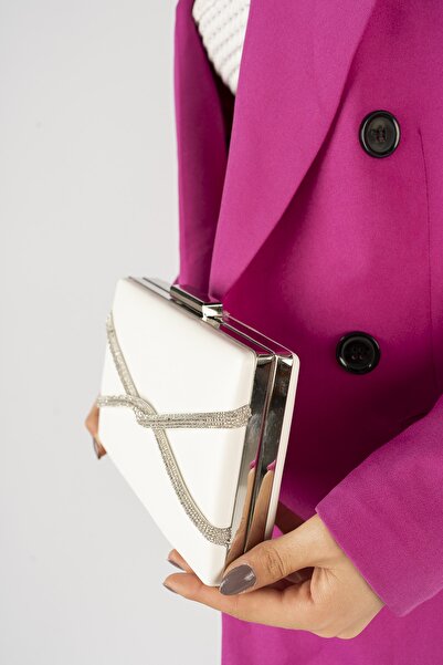 BAKGİY Λευκή Γυναικεία Βραδινή Τσάντα Φόρεμα με Σταυρό Πέτρα Bg1123-310-0002