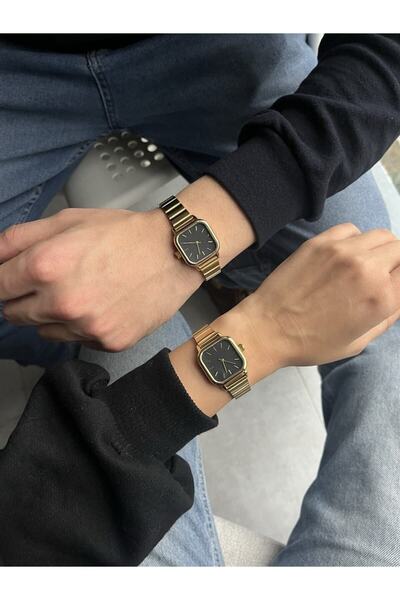 ÇENÇEN Gold Renk Blok Kordon Siyah Kadran Kadın Kol Saati