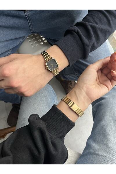 ÇENÇEN Gold Renk Blok Kordon Siyah Kadran Kadın Kol Saati