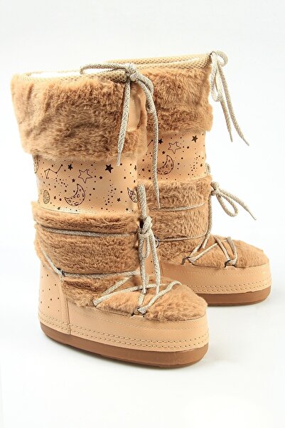 Crash Kadın Kışlık Su Geçirmez Suni Kürklü Kar Botu Nude 37-38