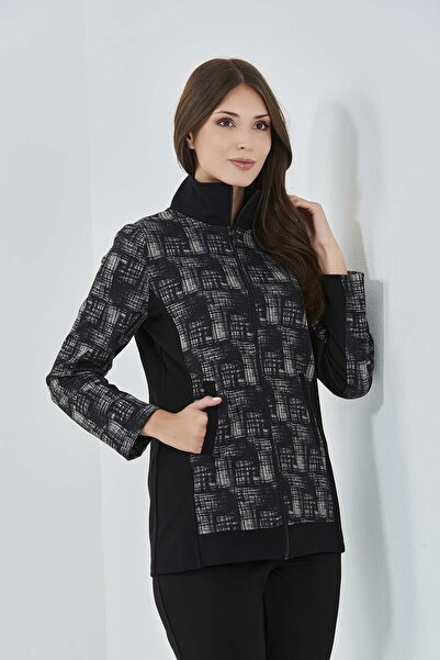 TOLGA SARAÇOĞLU 50092 Black Zippered Knitted Jacket