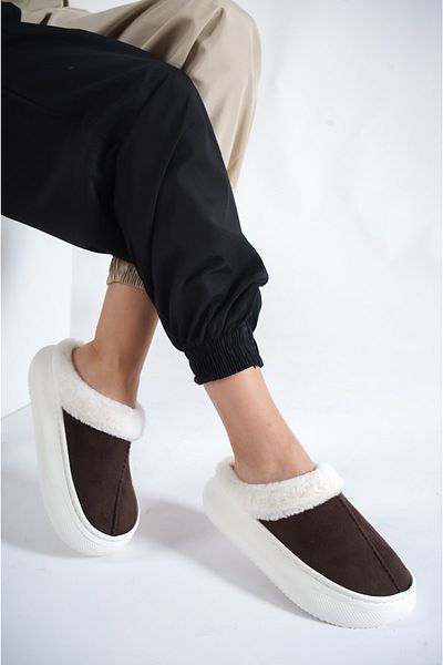 BAKGİY Brown Women's Wool Inside House Slippers Bg1143-127-0001
