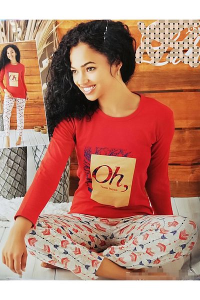 Lila Women's Long Sleeve Combed Cotton Pajama Set
