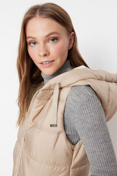 Trendyol Modest Темно-бежевий надувний жилет з капюшоном і кишенями TCTAW23YL00005
