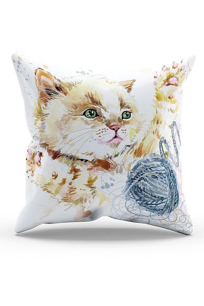 Moud's Double Sided Printed Cat - 1 Patterned Suede Throw Pillow and Pillow Case