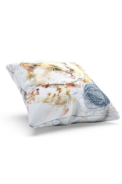 Moud's Double Sided Printed Cat - 1 Patterned Suede Throw Pillow and Pillow Case