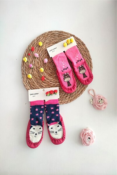 dubi baby Alt Deri Kaydırmaz 2'li Kız Bebek Çarık Çorap