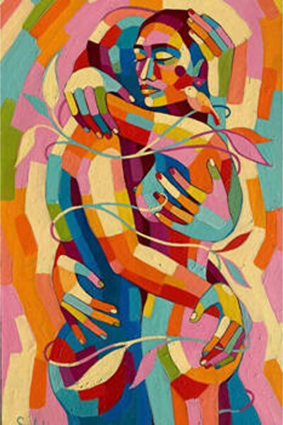 kendinyaphobi Sayılarla Boyama Seti 40 X 50cm Çerçeveli Kasnaklı: Renkli Sarılış