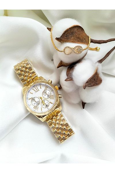 Spectrum Decorative Indicator Gold Frame Unisex Wristwatch Zircon Stone Bracelet (We are the BRACELET GIFT)