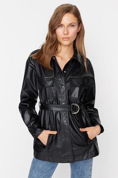 Trendyol Collection Schwarzer Ledergürteljackenmantel (TWOAW21MO0110)