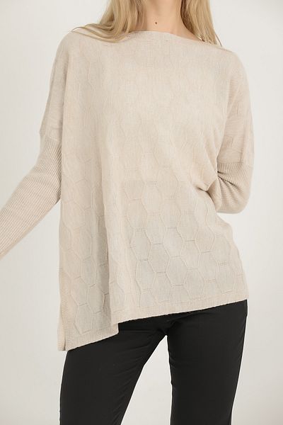 VEGENZE Pulover de damă, bej, cu model tip fagure, poncho subțire