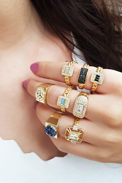 MorMajor Silver Beyaz Taşlı Baget Zincir Gümüş Yüzük