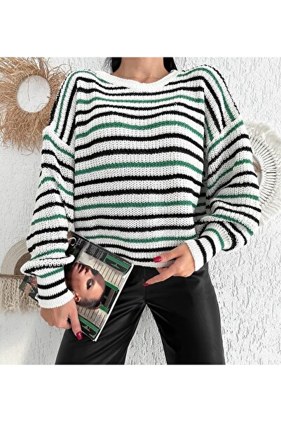 Noa&Noa Noa&noa Kadın Bisiklet Yaka Oversize Çizgili Kazak