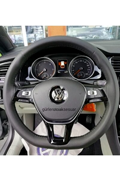 Volkswagen Caddy Uyumlu (2010-2018) Uyumlu Dikmeli Direksiyon Kılıfı Siyah Düz Deri