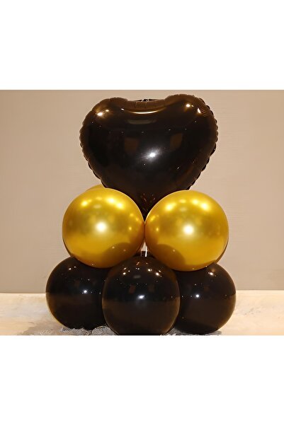 DÜVENCİ TİCARET 10Pcs/Set Rose Gold Black Heart Balloon Set