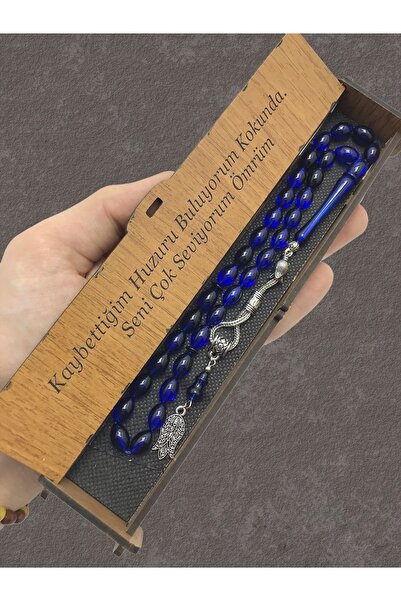 KANUNİ TESBİH Rozariu combinat cutie din lemn moire albastru negru