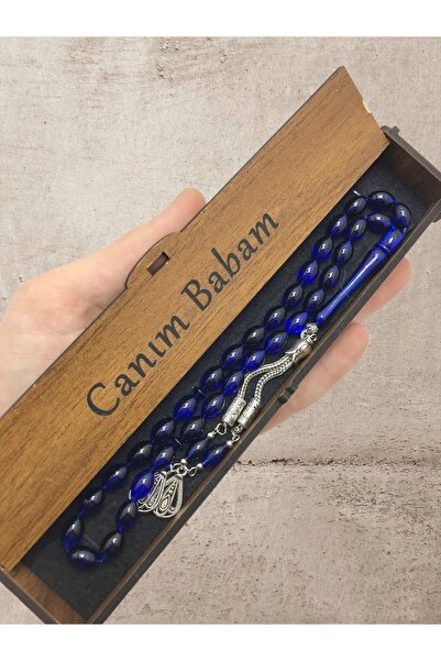 KANUNİ TESBİH Rozariu combinat cutie din lemn moire albastru negru