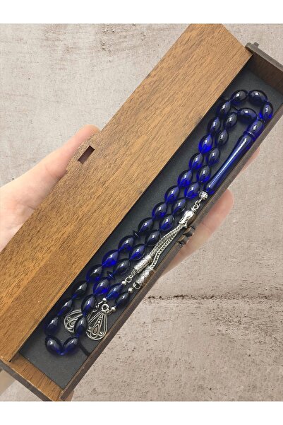 KANUNİ TESBİH Rozariu combinat cutie din lemn moire albastru negru
