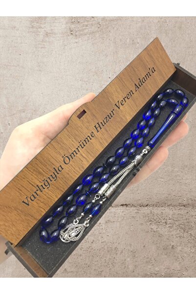 KANUNİ TESBİH Rozariu combinat cutie din lemn moire albastru negru