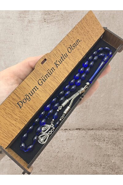 KANUNİ TESBİH Rozariu combinat cutie din lemn moire albastru negru