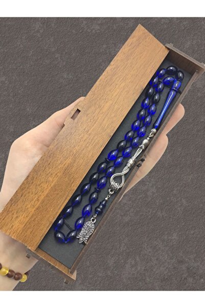 KANUNİ TESBİH Rozariu combinat cutie din lemn moire albastru negru