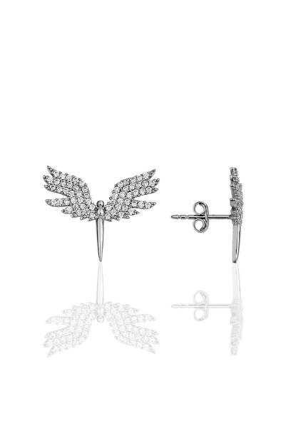 Bilsen Store 925 Ayar Gümüş Beyaz Taşlı Mikail Meleği Küpe