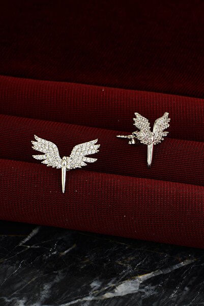 Bilsen Store 925 Ayar Gümüş Beyaz Taşlı Mikail Meleği Küpe