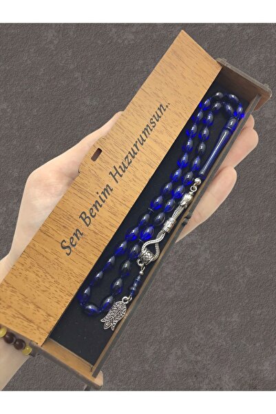 KANUNİ TESBİH Rozariu combinat cutie din lemn moire albastru negru