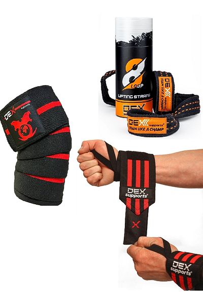 Dex Supports Fitness Wristbands Wrist Wraps Weight Strap 8 Loop Lifting Straps Fitness Knee Bandage Knee Wraps