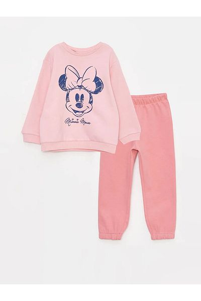 LC Waikiki Set de 2 hanorac și pantaloni pentru fetiță, cu mânecă lungă, cu decolteu, cu imprimeu Minnie Mouse