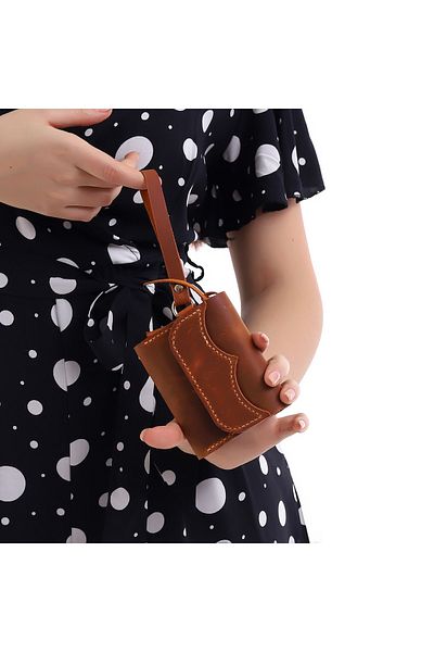REON CRAFT Genuine Leather Handmade Mini Wristlet Wallet Camel