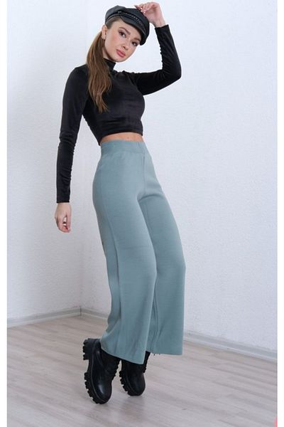 FATELLA Women's Relaxed Fit Wide Leg Comfort Elastic Waist Knitwear Trousers