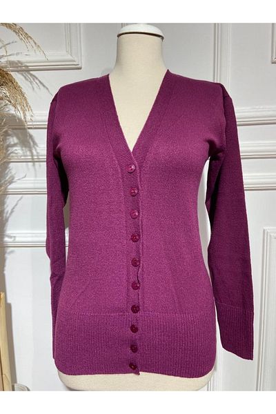FATELLA Women's Fine Knitwear Sleeve Cuffed Seasonal Buttoned Cardigan