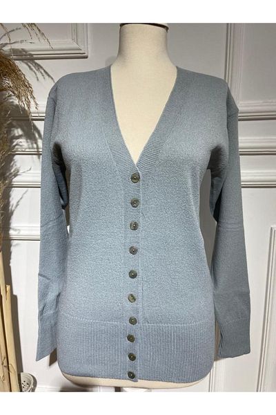 FATELLA Women's Fine Knitwear Sleeve Cuffed Seasonal Buttoned Cardigan